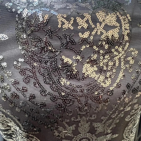 Eva Mendez black sheer sleeve sequins dress size 0 - Picture 6 of 8